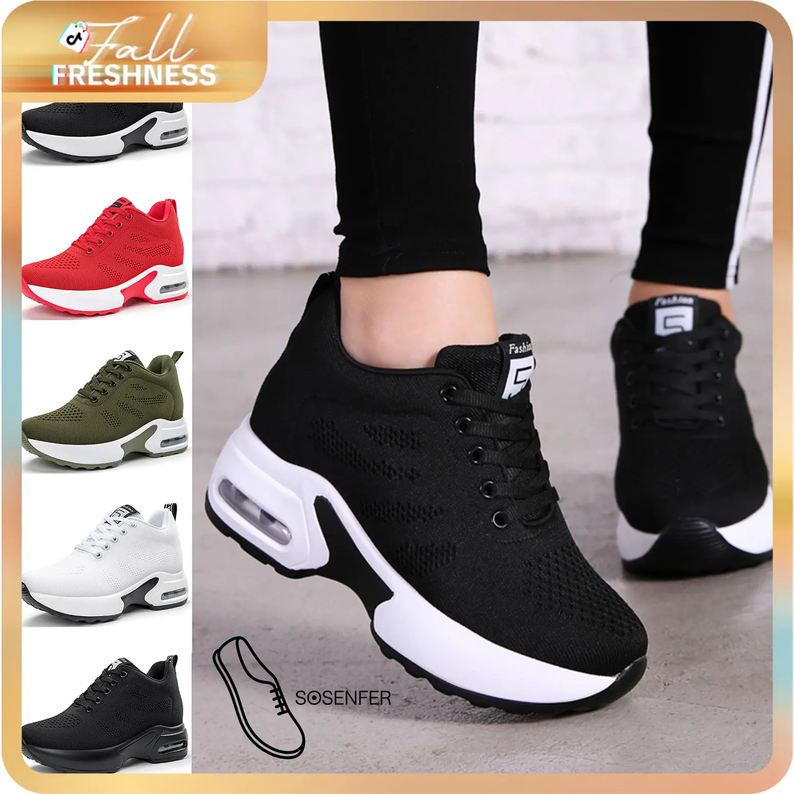 Sosenfer Women's Solid White Chunky Closed Sneakers - Breathable Knit Lace-Up Outdoor Sports Shoes, Comfortable Low-Top Athletic Training Shoes, Workout Trainers 1029 DealsForYouDays, Workout Sneakers