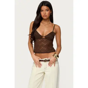 Sheer Lace Cutout Tank Top