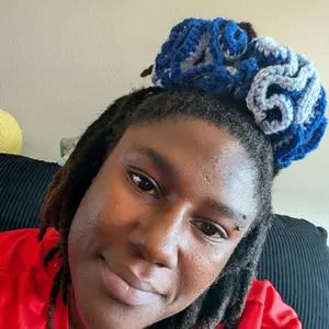 Crochet Adjustable Ruffled Scrunchie - Blue & Gray, Soft Fabric, Perfect for Stylish Hair Accessory