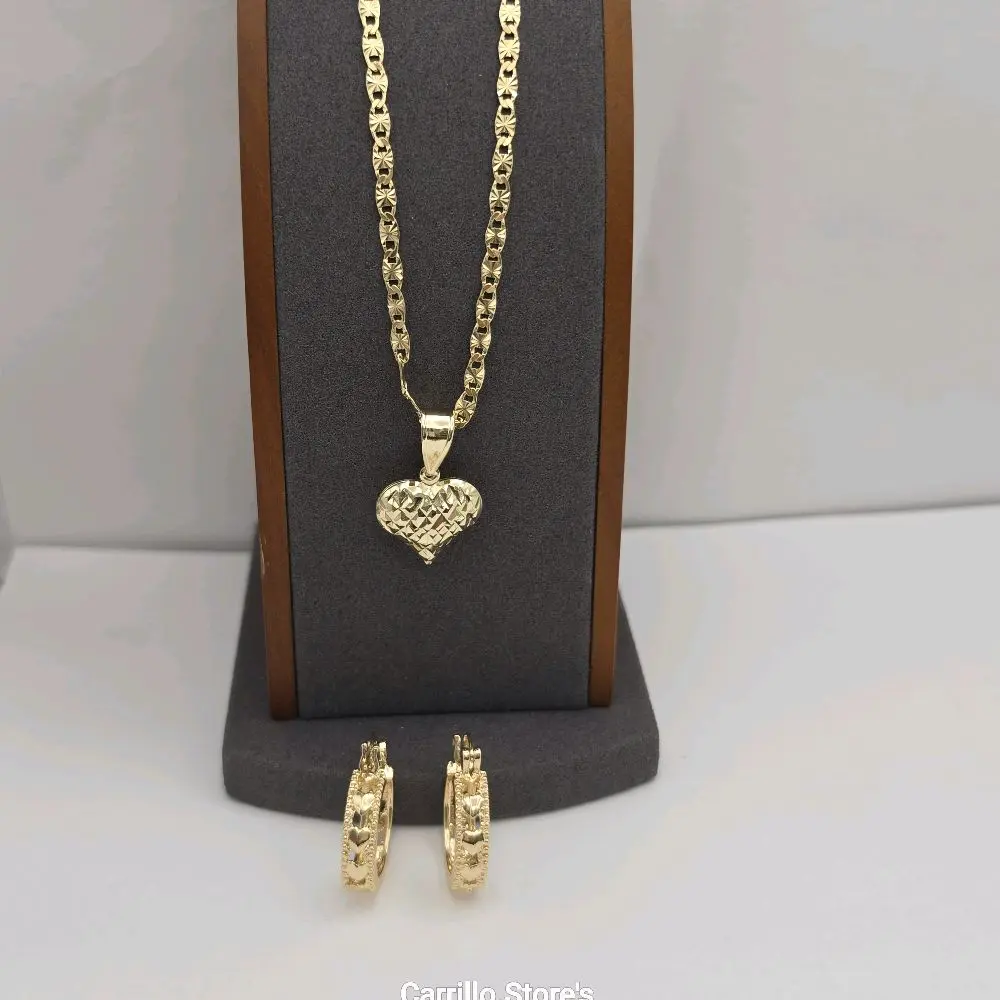 HEART'S  beautiful set chain with hoops gold color fashion design 18"inches 24"inches available