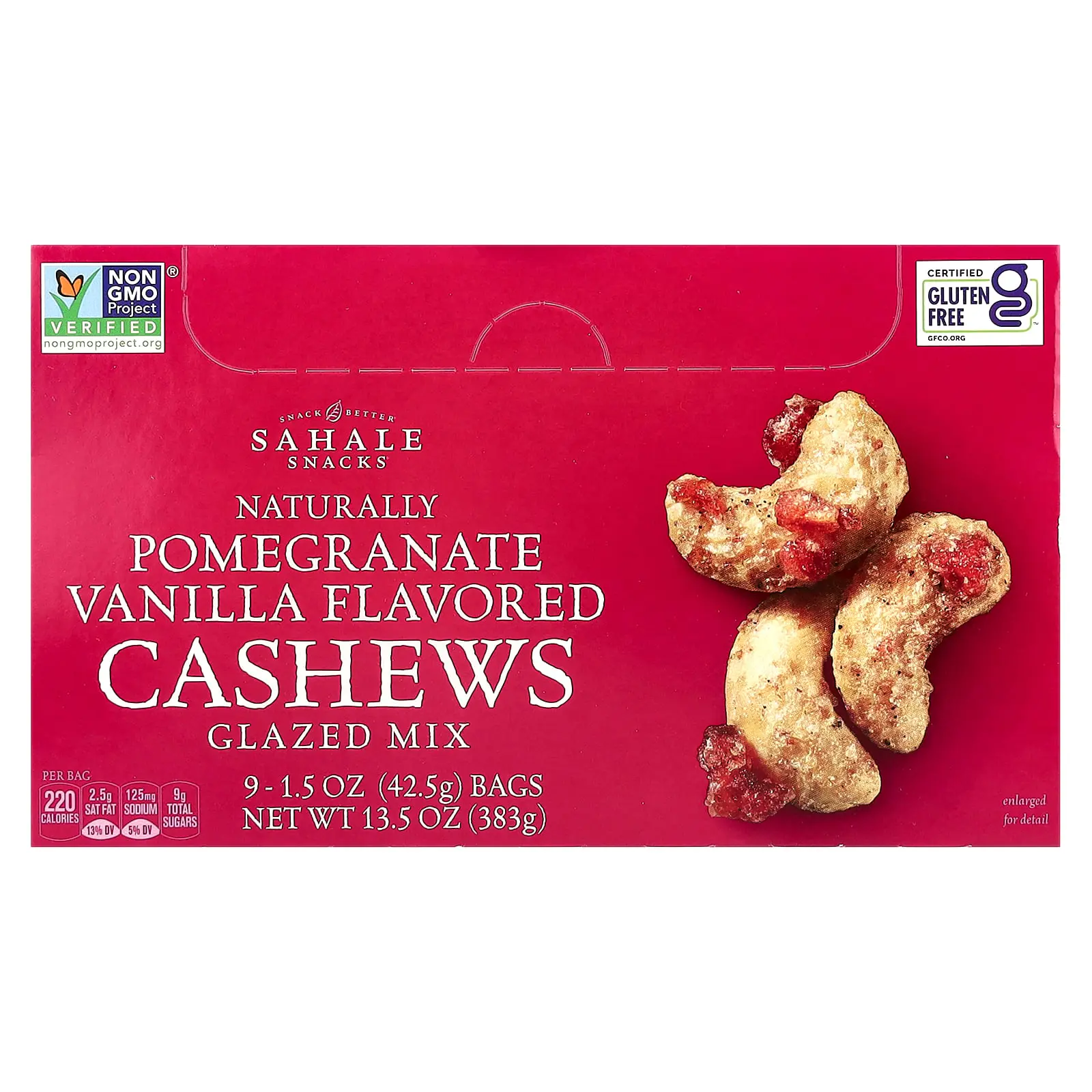 Sahale Snacks Glazed Mix, Naturally Pomegranate Vanilla Cashews, 9 Packs, 1.5 oz (42.5 g) Each