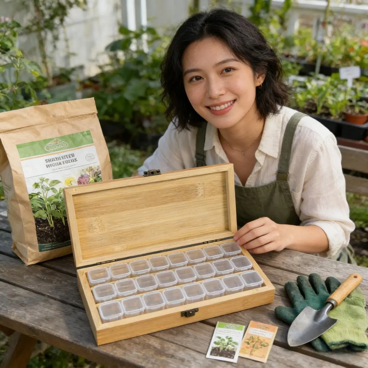 Natural Bamboo Seed Organizer Tool with 24 Small Boxes, Latch-Closed Divided Storage, Eco-Friendly Home Supplies, Thoughtful Gift for Gardeners, 24 Compartments, Compact, Mini Boxes, Seed Sorting, Essential Tool For Gardeners, Shelf, Wood, Planning Garden