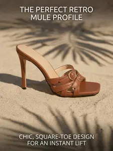Women's Wide Fit Stiletto Heels Sandal, Footwear, Shoe, Summer, Adjustable Buckle, Comfortable Square Toe, Rubber Sole, 10.5cm Anti-Slip, Ideal for Wide Feet, Plus Size