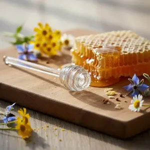 2pcs transparent 6" glass honey dippers/stirring sticks, honey spoon stirrer wand for honey pots, jars, and containers, drizzle dispenser for honey for home and kitchen