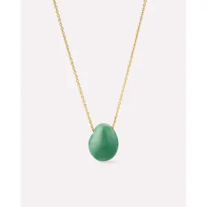 Gold Pendant Necklace - Pebble Mini Aventurine
