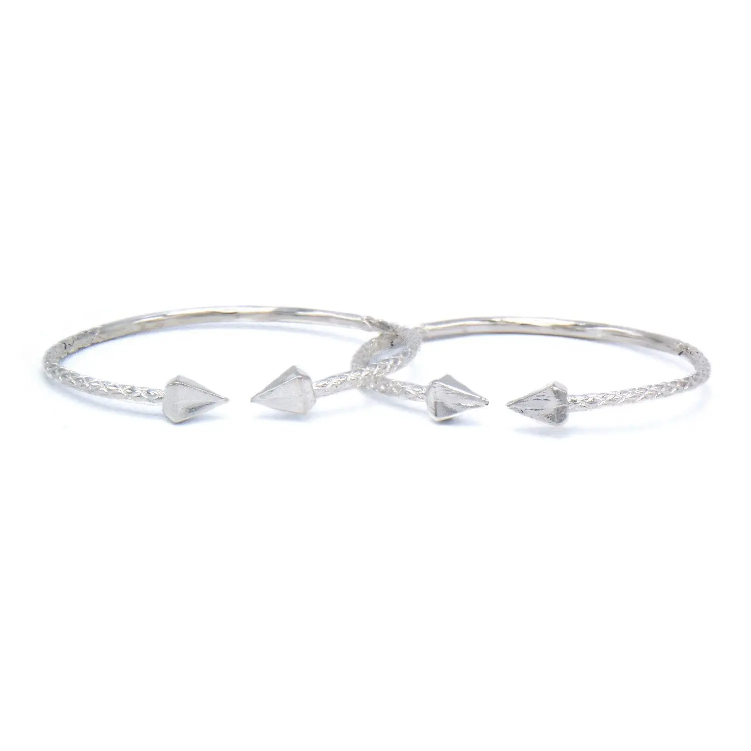 Better Jewelry .925 Sterling Silver West Indian Bangle Bracelets - 1 Pair, Large Pyramid Ends, Cultural Accessories, Elegant and Edgy Statement Jewelry