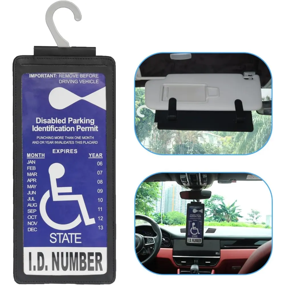 Portable Handicap Placard Holder For Auto-Ultra Transparent Handicapped Placard Holder Protector Hanger Sleeve-Placard Holder For Disability Parking (Black)