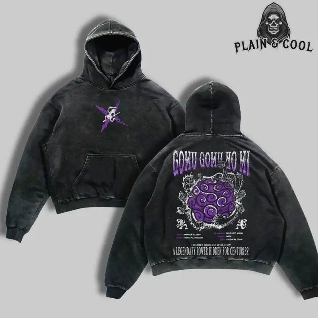 Akuma Threads Gomu No Mi Washsed T-Shirts, Hoodie, 1P Devil Fruit Pullover, Lufi Gear Core, Y2K Grunge Pirate Streetwear, Dark Anime Graphic Tee FBZ