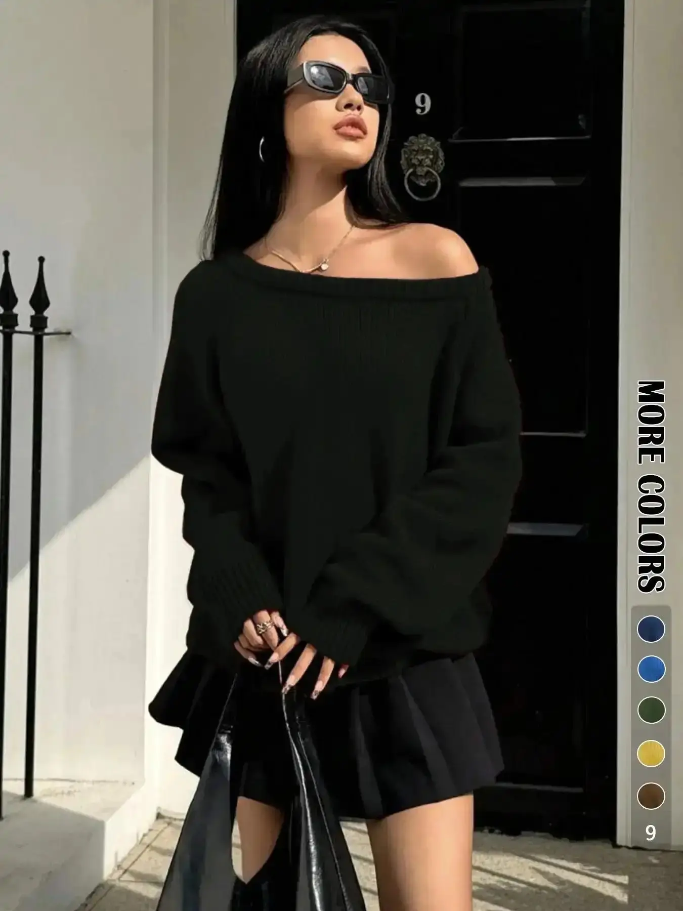 Women's Solid Off Shoulder Raglan Sleeve Loose Basic Sweater, Casual Long Jumper for Fall & Winter, Fashion Chic Ladies' Knitwear Daily Wear, Womenswear, Tops, Fit, Piece timeless go to cozy fit street style