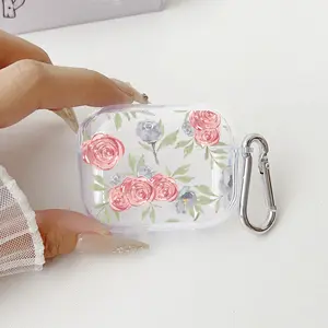 Light colored flower Pattern TPU Soft Protective Case for Apple AirPods 4/3/2/1/Pro/Pro2 Transparent Earphone Cover with Keychain Attachment