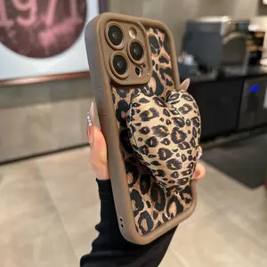 Fashion Leopard-print Phone Case with Heart Shaped Plush Ball, 1 Count Shockproof Protective Cover, Accessories for iPhone 11 12 13 14 15 16 Series