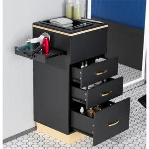 Salon Station Barber Station, Black Salon Stations for Hair Stylist, Hair Storage Cabinets with a Storage Basin, 3 Drawers & 3 Hair Dryer Holders, Beauty Salon Spa Equipment