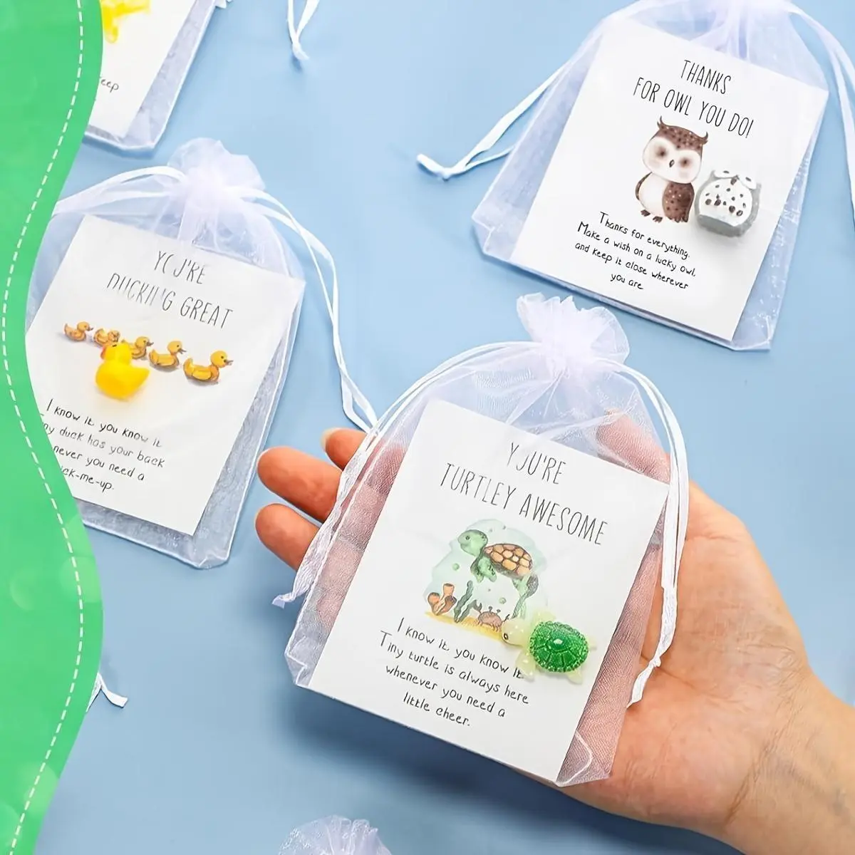 5-piece set employee appreciation gifts, bulk gifts for colleagues, employee appreciation gifts, fun animal pun greeting cards, motivational resin office pocket gifts, Positive Message Card