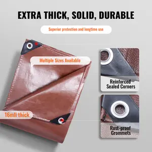 VEVOR 20x40 ft 16 Mil Extra Thick Lightweight Rainproof Poly Plastic Tarp Cover, Multi-Purpose Outdoor Cloth with Grommets & Reinforced Edges for Truck, RV (Brown) - Father’s Day Gift