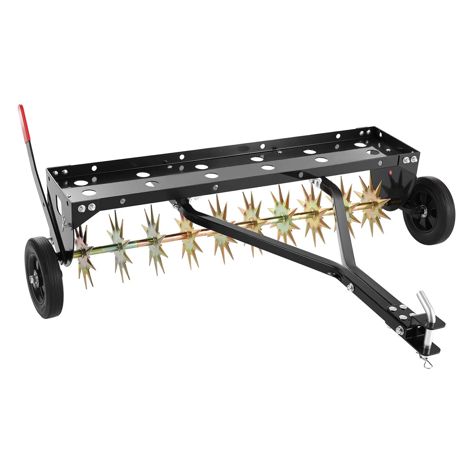 【Summerfinds】VEVOR Tow Behind Plug Aerator Tool Kit, 40-in Lawn Spike Aerator with Universal Hitch, 8-in Pneumatic Tires, 120 lbs Load Capacity, Rust-Resistant Wheeled Tool with Weight Tray, Ideal for Farmland Clay/Sand/Dry Lawns, Garden Tractor Accessory
