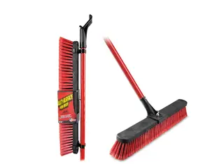 Push Brooms 24 in. Multi-Surface Red & Black Heavy Duty Steel Handle - Ideal for Various Applications