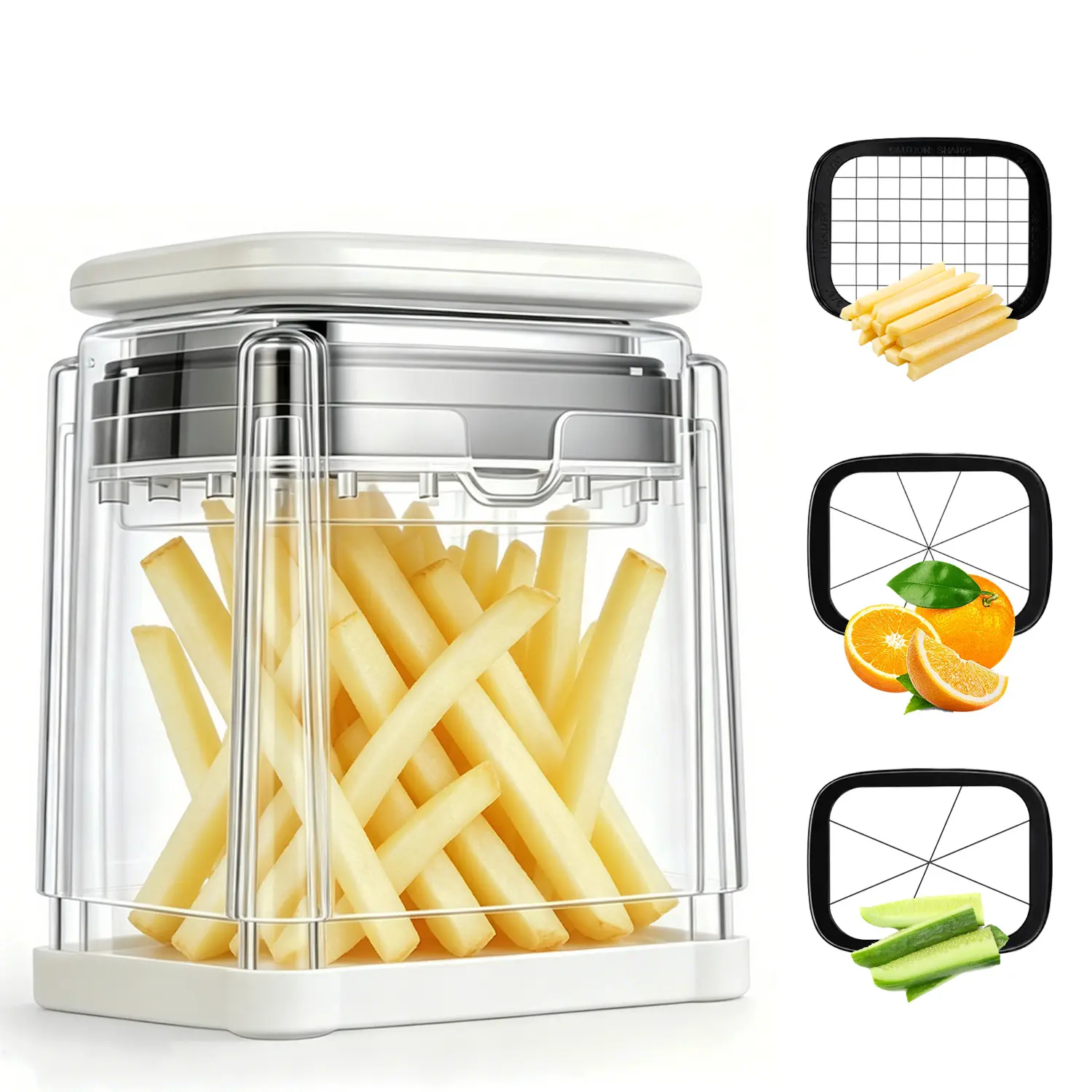SUSTEAS Finger-Safe French Fry Potato Cutter, Air Fryer-Ready Kitchen Gadget with Detachable Interchangeable Rust-Proof Blades, Easy-Clean Compact Utensil for Homemade Low-Oil Veggie Sticks