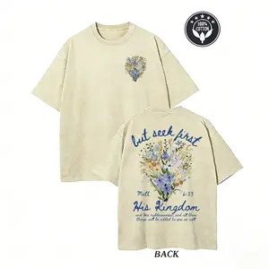 Matthew 6:33 Floral Tee | Vintage Christian Oversized Washed Tee,Retro Washed Faith Aesthetic Top