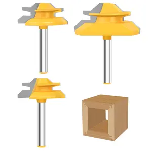 45 Degree Lock Miter Router Bit 1/4 Inch Shank 3 Pcs Joint Router Bit Set, Carbide Steel Router Bits for Woodworking, Wood Milling Cutter for Making Miter Joint 1/2", 5/8", 3/4" Cutting Height