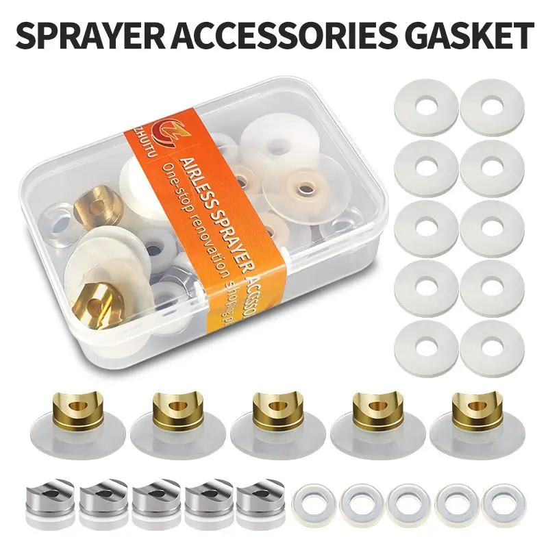 ZHUITU 15PCS Airless Spray Machine Gasket Kit - 20mm Crescent Swivel Joint Spacer Seals, Nylon Copper Universal Fit Replacement Parts for Airless Paint Sprayer Spray Guns, Maintains Optimal Pressure