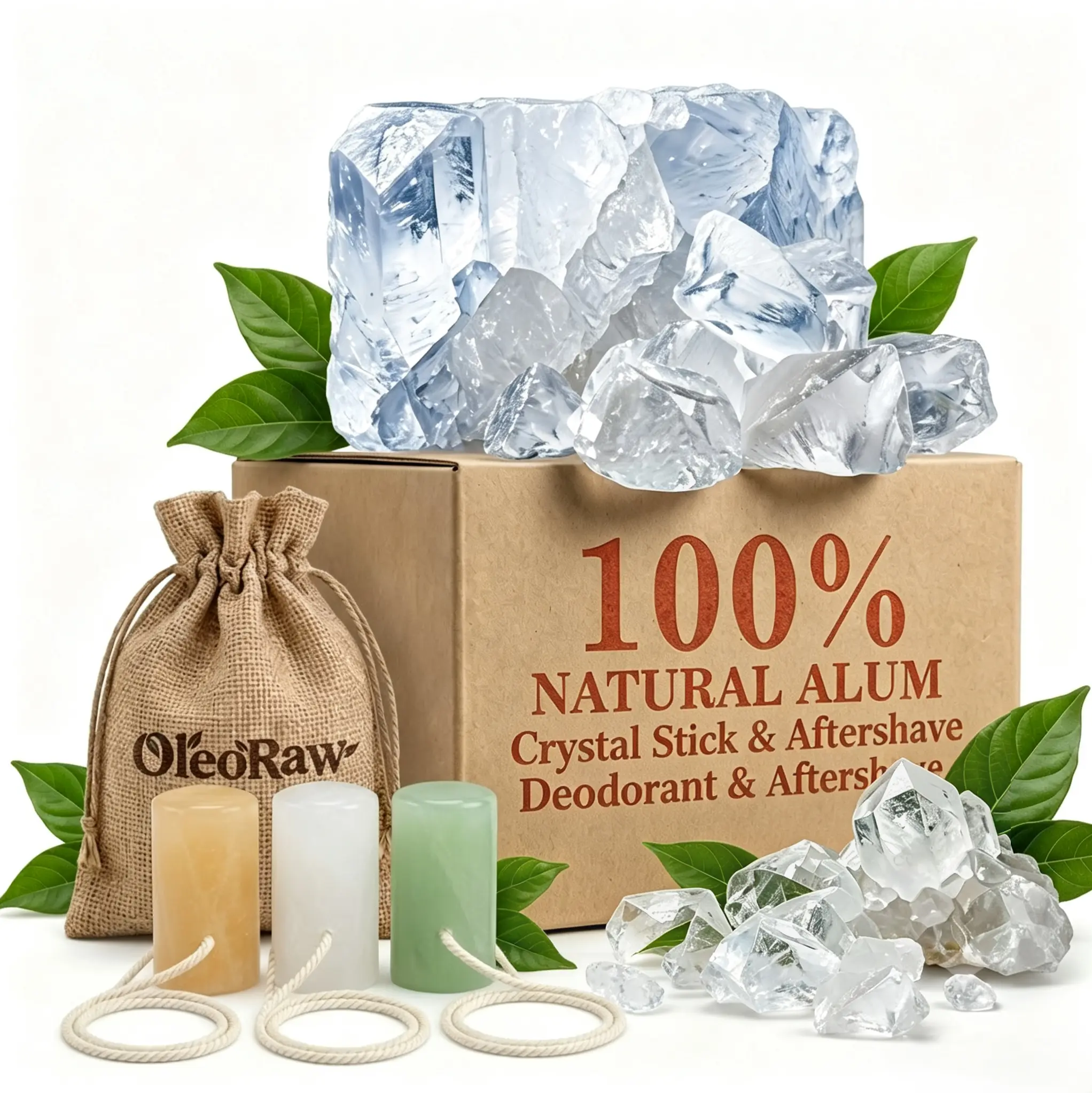 3-Pack Natural Alum Stick Deodorant & Aftershave Gift Set - Crystal Mineral Salt Blocks for Dark Underarms, Sensitive Skin & Razor Bumps (Unscented, Aloe Vera & Turmeric, 2 oz Each)