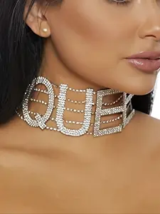 1pc/Women's Elegant Chunky Chain Choker Necklace, Rhinestone Multi-Layer Letter Pendant, Fashion Jewelry Accessory for All Seasons, Exquisite Jewelry Gift
