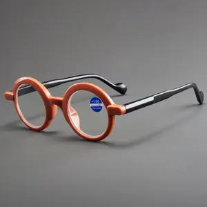 1pc Vintage Amber Round Frame Reading Glasses, High Definition Presbyopic Glasses Unisex, Blocking Blue Lights Computer Eyeglasses