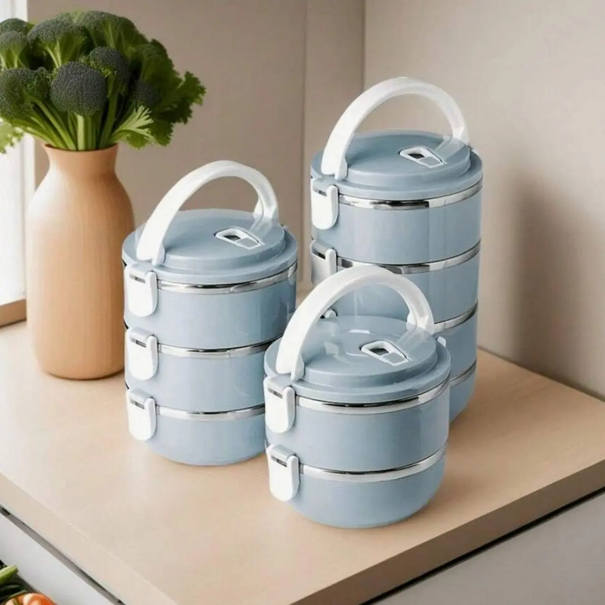 Stainless Steel Insulated Lunch Box, Stackable Multi-Tier Food Container, Leakproof Bento Box With Handle For Office & School