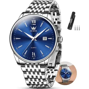 OLEVS Men's Watch,Classic Silver Watches for Men, Waterproof Stainless Steel Roman Numbers Men's Watch Easy to Read