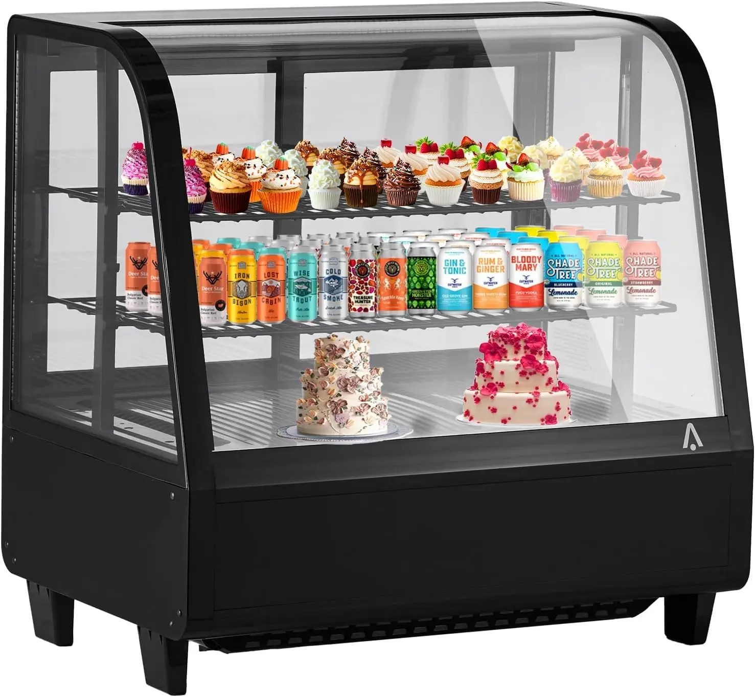 【GARVEE】3.5 Cu.FT Display Refrigerators, Double-Layered Glass Refrigerator Display Cabinet, Single-Door Countertop Pastry Display Case with Interior LED Lighting, Countertop/Floor Refrigerator