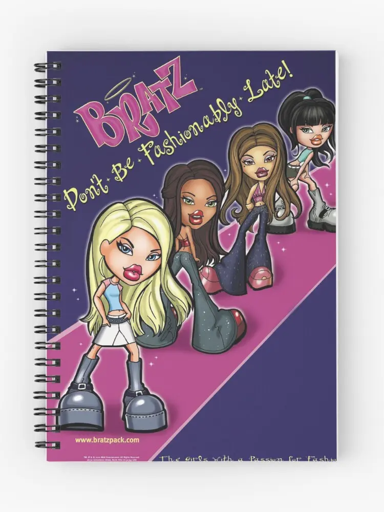 Bratz Fashion Doll Spiral Notebook with “Don’t Be Fashionably Late” Graphic, Purple Pink Y2K Journal for School and Daily Notes
