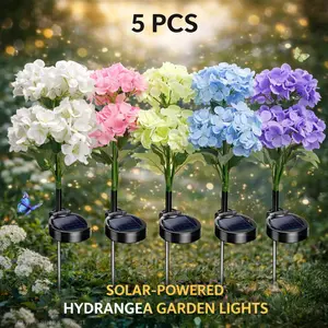 5pc Solar garden lights with upgraded solar panels: Independence Day decorations, waterproof glowing hydrangea courtyard decorative lights. They enhance the aesthetic appeal of the garden with soft ambient lighting, and are solar-powered hydrangea lights.
