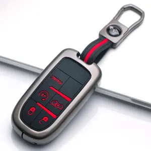 Zinc Alloy Key Fob Case with Keychain Full Protection Caps Holder Key Cover for For Jeep for Dodge for Chrysler for Cherokee Limited Grand Cherokee Compass Renegade/S Special Edition/Challenger/Journey/Charger/Hellcat/300C Car Key Protector Key Fob Shell