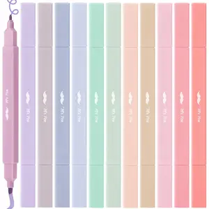 Dual Tip Aesthetic Highlighters 12 pcs Chisel & Fine Tip Cute Highlighters Assorted Colors for Journaling Highlighting Underlining Fast Dry Back to School Supplies