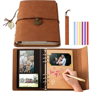 Travel Scrapbook Album Waterproof Photo Album with Writing Space 64 Pages Self Adhesive 40 Journaling Pages DIY Memory Photo Book Kit for Wedding Family Vacation