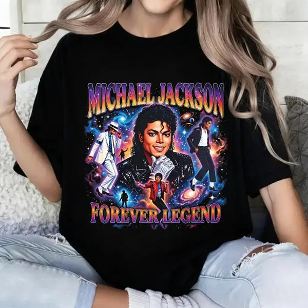 100 Percent Cotton Vintage Pop Culture T-Shirt Michael Jackson Forever Legend Graphic Design Summer Casual Wear For Music Lovers And Fans Of Iconic Artists # Michael Jackson # Jaafar Jackson # biopic # music legend