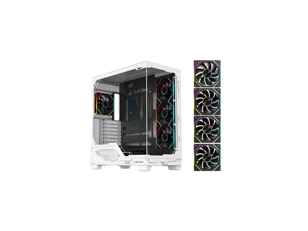 DIYPC IDX2-Ultra-ARGB Black Dual USB3.0/ 1 x Type C Tempered Glass ATX Gaming Computer Case w/ Dual Tempered Glass Panel and 3 x ARGB PWM Fans (Pre-Installed)
