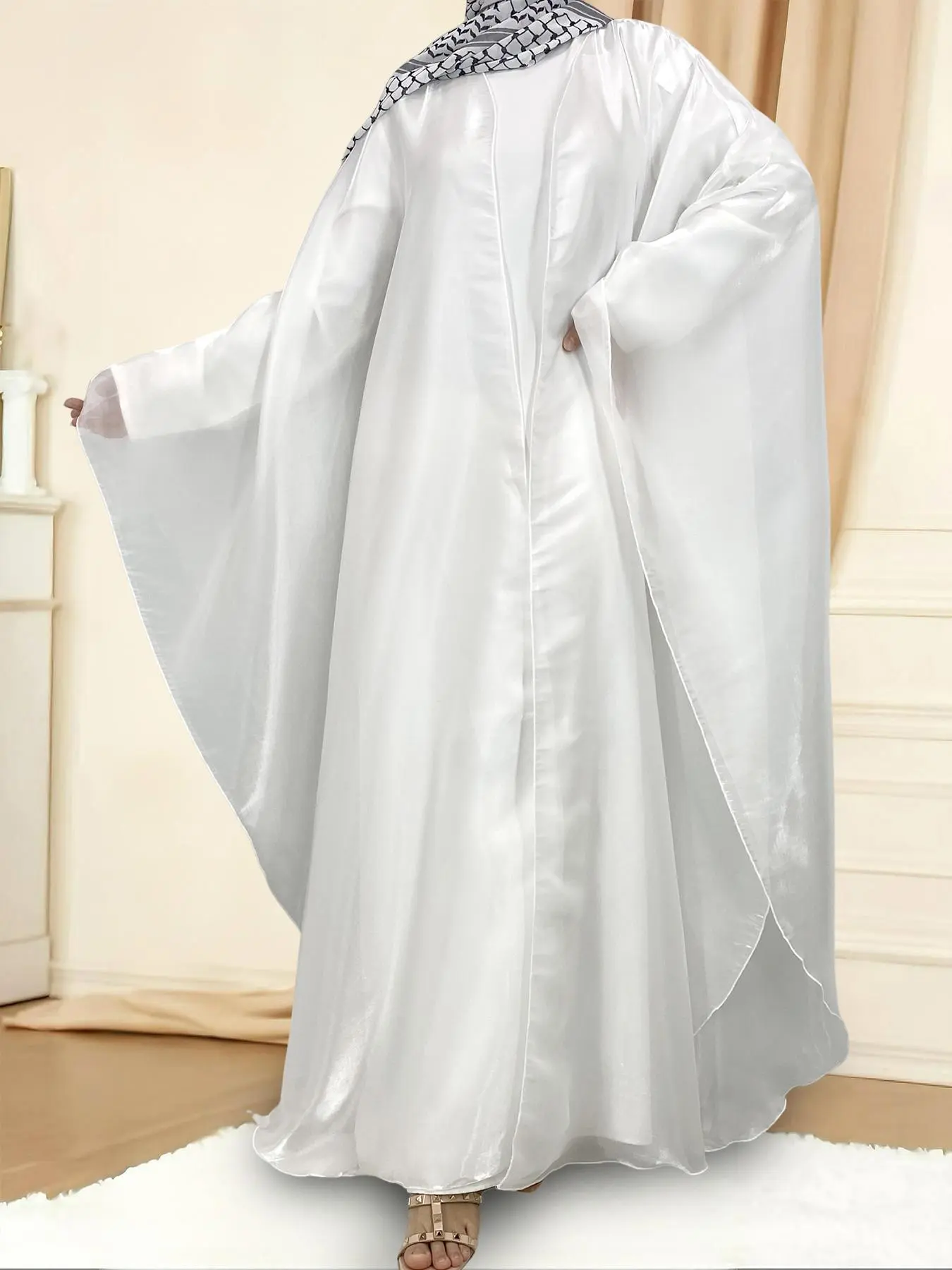 Women's Solid Color Batwing Sleeve Lounge Modest Islamic Abaya, Casual Long Sleeve Open Front Lounge Dress for Daily Wear, Ladies Sleepwear for All Seasons