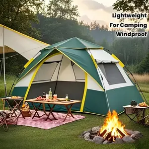SKYNEST Automatic Instant Setup Camping Tent, 1-3/3-4 Person All-Season Tent with Dual Doors & Mesh Windows, Windproof Lightweight Green/Beige Tent for Camping, Hiking, Hunting, Travel, Outdoor Shelter, Campers Accessories, Camping Tent, Gift