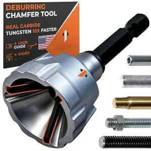 Deburring External Chamfer Tool with Tungsten Carbide  - Deburr Tool for  Thread,  Metal Rod, Pipe, PVC,  Printing - 1/8" to 3/4" Diameter (3~19mm) - User Guide + Video Tutorial