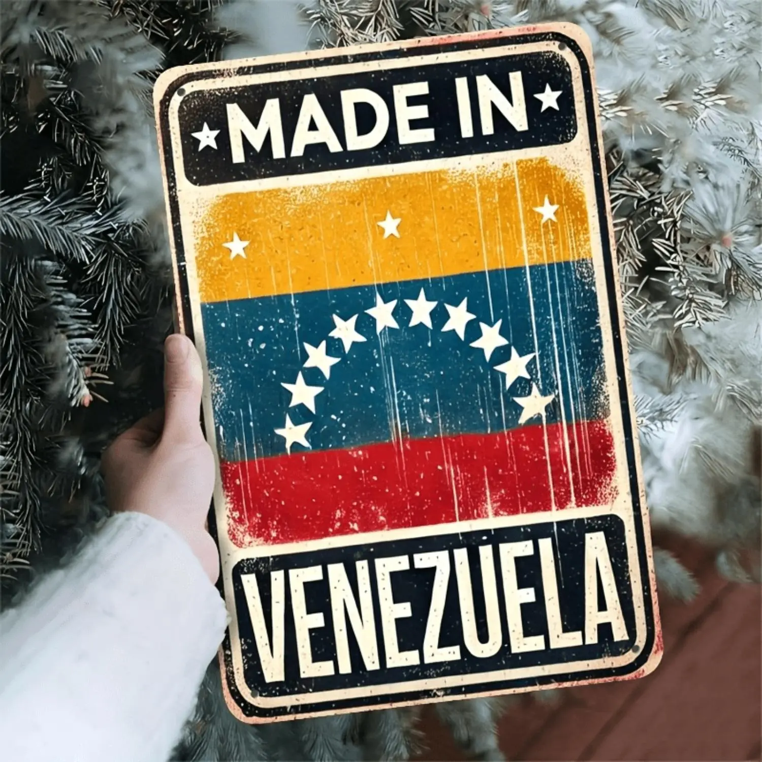 2D Flat, 1pc 20 X 30 Vintage Tin Sign, 2D Flat "Made in Venezuela" - Humorous Home Indoor/Outdoor Decor, Fun Wall Art for Farmhouse, Shop, Porch, Living Room, Bedroom, Garden, Yard, Office, Outdoor, Holiday Gift, Kitchen, Cafe, Bar