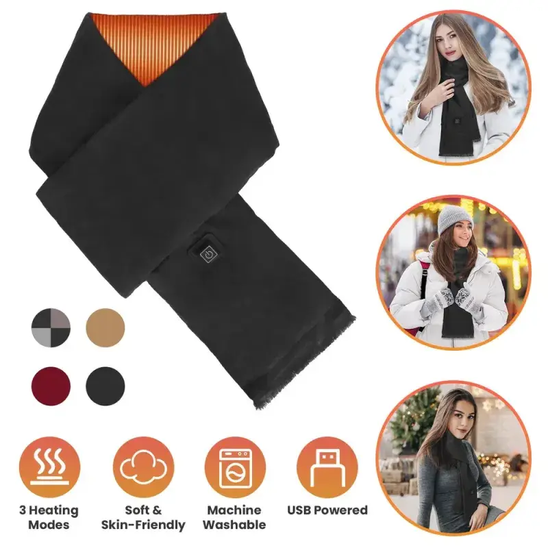 USB Heated Scarf, Electric Heated Neck Wrap, Soft Warm Winter Neck Shawl, 3 Heat Settings, Unisex Scarf for Cycling, Skiing & Outdoor Activities