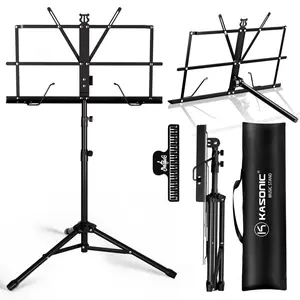 K KASONIC 2-in-1 Folding Music Stand, Adjustable Sheet Music Stand & Desktop Book Stand, Portable Music Stand with Clip Holder and Carrying Bag for Guitar, Violin, Piano, School Band