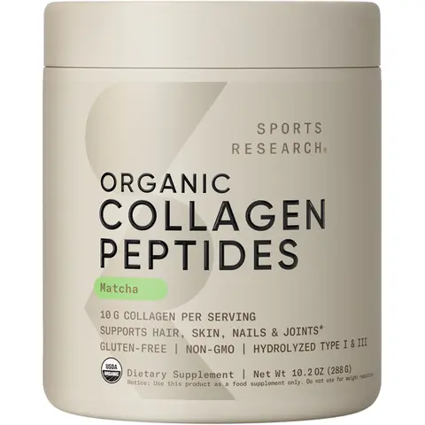 Sports Research Collagen Peptides - Hydrolyzed Type 1 & 3 Collagen Powder Supplement Easy Mixing, Collagen for Women & Men - Matcha Flavor