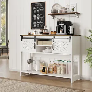 RoyalCraft L Entryway Table with Storage, 46" Modern Farmhouse Console Table with Sliding Barn Door, Wood Rustic Sofa Table with Adjustable Shelf for Hallway, Living Room, Foyer