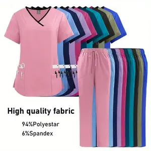 Nurse Uniform Medical Beauty SPA Uniform Scrub Nursing Healthcare Scrubs Set Women Gown Top+pants Suit
