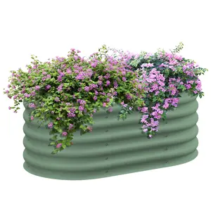 YYDS Outsunny 3.5' x 2' x 1.4' Galvanized Raised Garden Bed Kit, Outdoor Metal Elevated Planter Box with Safety Edging, Easy DIY Stock Tank for Growing Flowers, Herbs & Vegetables, Green