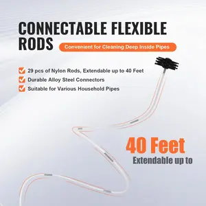 VEVOR 40 FEET Dryer Vent Cleaner Kit, 29 Pieces Duct Cleaning Brush, Reinforced Nylon Dryer Vent Brush with Complete Accessories, Dryer Cleaning Kit with Flexible Lint Trap Brush, Clamp Connectors