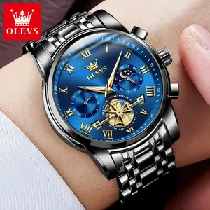 OLEVS Men’s Chronograph Quartz Watch G2859 Stainless Steel Waterproof Luminous Date with Luminous Hands,41mm Diameter,20 mm Band Length
