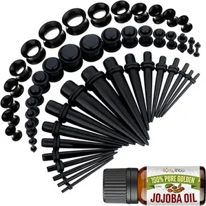 BodyJ4You 54PC Ear Stretching Kit 14G-12mm - Aftercare Jojoba Oil - Acrylic Plugs Gauge Tapers Silicone Tunnels - Lightweight Expanders Men Women